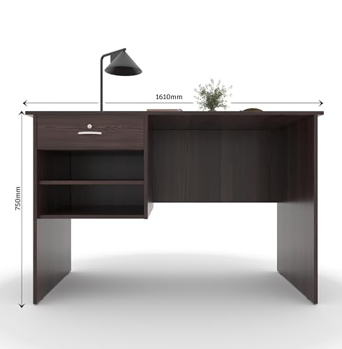 Image of 116x75x56CM Engineered Wood Verto Study & Office Table with Smooth Lockable Drawer and 2 Shelves for Storage | Sturdy DIY Counter, Commercial Table- Wenge