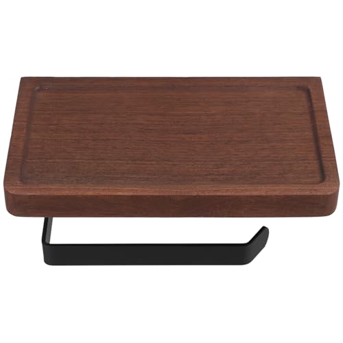 SHINEOFI Soporte de Pared para Papel Higiénico Negro L de Madera Maciza Nogal con Estante Organizador para Baño Accesorio para Almacenamiento y Porta Toallas de Papel