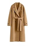 Peaceglad Winter Trench Coats for Women Trendy Long Pea Coat Double Breasted Button Lapel Belted Peacoat (Khaki M)