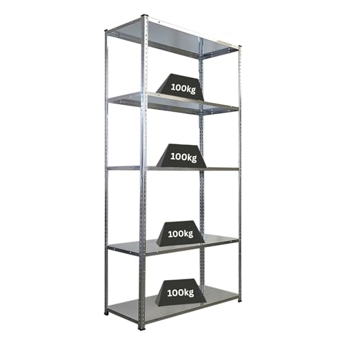 PROREGAL Schraubregal Haldor mit Metallböden HxBxT 180x90x40cm 5 Ebenen Fachlast 100 kg Verzinkt, Stahl, Metallregal, Küchenregal, Kellerregal, Garagenregal, Lagerregal