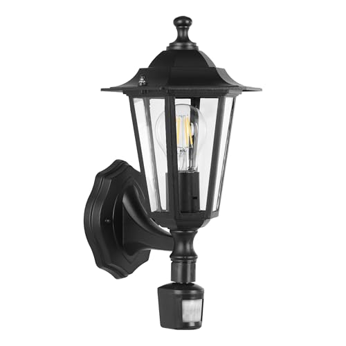 EGLO Außen-Wandlampe Laterna 4, 1 flammige Außenleuchte inkl. Bewegungsmelder, Sensor-Wandleuchte aus Aluguss und Glas, Farbe: Schwarz, Fassung:...