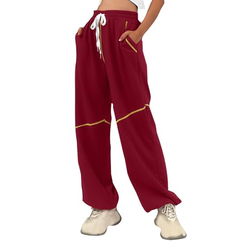 Pantalon de jogging pour femme rouge XL à taille haute et poches