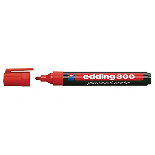 edding 300 Marqueur permanent - rouge - 10 stylos - pointe ronde 1,5-3 mm - sèche vite, résiste à l'eau et aux frottements - pour carton, plastique, bois,...