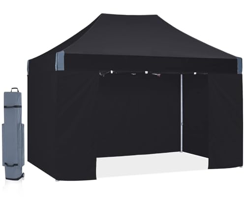 OUTDOOR WIND pop up Canopy Tent 10x15, Eazy up Outdoor Patio Canopy Tent with sidewalls, Heavy Duty Commercial Instant Canopy Tent with Sand Bags for Deck, Party, Camping， Backyard, Playground, Black