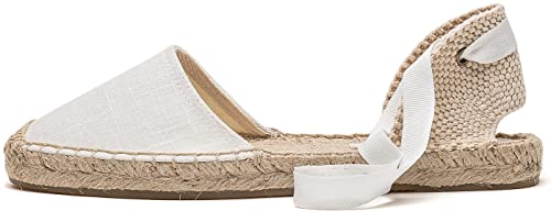 Image of Women's Espadrille FLat Sandals Closed Toe Ankle Wrap,Classic Lace Up Summer Dressy Flat Shoes