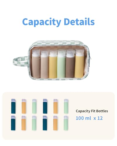 Narwey Clear Toiletry Bags for Traveling Women Men, Clear Travel Bags for Toiletries Makeup Bag Cosmetic Bag with Zipper, Make Up Organizer, Skincare Bag (Mint Green Checkerboard)3