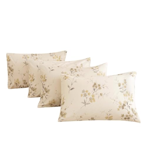 Image of ECOCOTT 4 Pack Pillowcase Queen Size with Vintage Wash Painting Floral Pillow Cases Set, 100% Cotton Queen Pillow Covers Envelope Closure (Queen, 20 inchx30 inch)