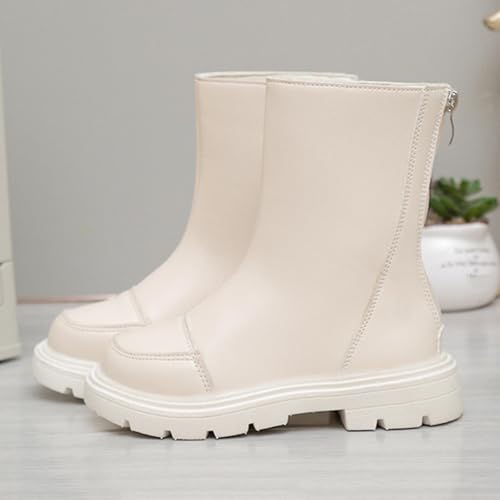 Girl Mid Calf Length Riding Boot Classic Plain Back Zipper Shoe Faux Leather Casual Trendy Shoes Anti-slip Boots3