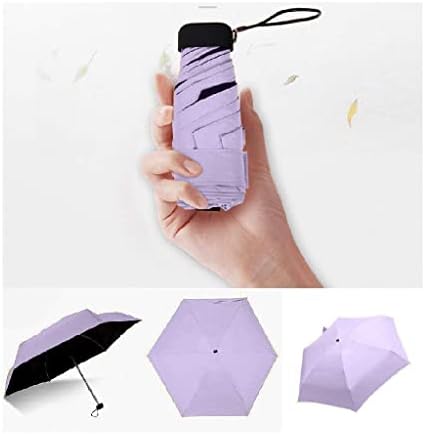 XIANBAO Small Mini Portable 5-Folding Slim Pocket Flat Umbrella, Travel Mini Umbrella , Sun Rain - Compact Parasol Outdoor Travel Umbrella Lightweight Small and Compact for Pocket (Black)