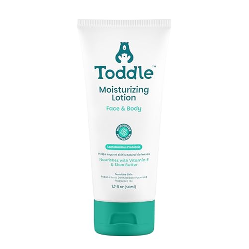 Toddle Probiotic Moisturizing Lotion for Face & Body, Eczema & Dry Skin Relief, Fragrance-Free with Vitamin E, Shea Butter for Sensitive Baby & Kids Skin, Pediatrician-Approved, Travel Size 1.7oz