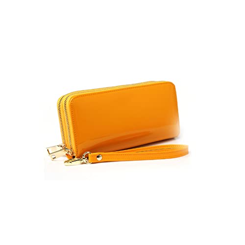 Women's Wallet Long Double Zipper Wallet Large Capacity Women's Coin Purse Wristlet Clutch Bag (Yellow)