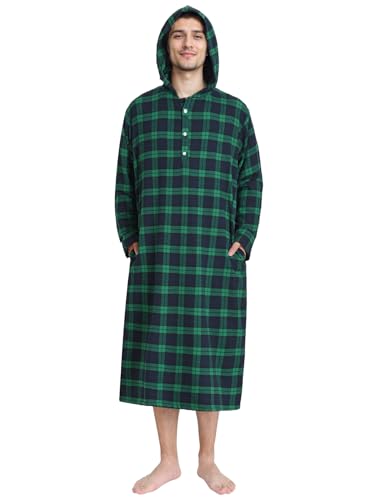 Latuza Men's Hooded Nightshirt Cotton Flannel Sleep Shirt Nightgown