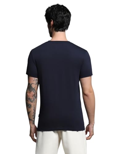 Image of Jack & Jones Men's Typography Printed Round Neck Short Sleeves Cotton Slim Fit Letter Print T-Shirt