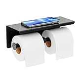 FreshGlow Double Toilet Paper Holder with Shelf, Wall Mount Tissue Roll Holder for Bathroom, 304 Stainless Steel Commercial Toilet Paper Dispenser with Phone Shelf, Matte Black