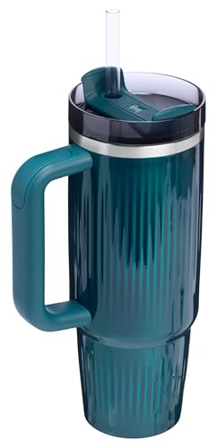 Image of STANLEY Quencher H2.0 Tumbler with Handle and Straw 30 oz | Flowstate 3-Position Lid | Cup Holder Compatible for Travel | Insulated Stainless Steel Cup | BPA-Free | Fluted Marina Shine