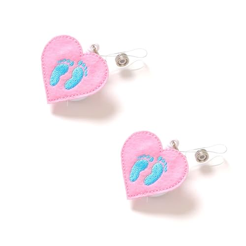 2 Pcs Baby Feet Onesie Badge Reel, Labor & Delivery Nurse Retractable ID Holder, NICU OB-GYN Swivel Pinch Clip, Cute Healthcare Worker Gift