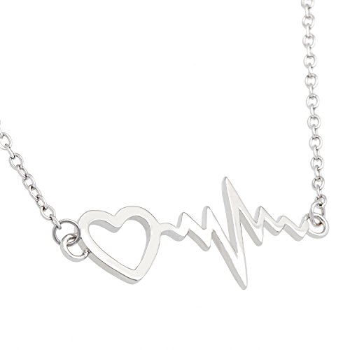 Sterling Silver 16" + 2" Extension Heart with Heartbeat Necklace