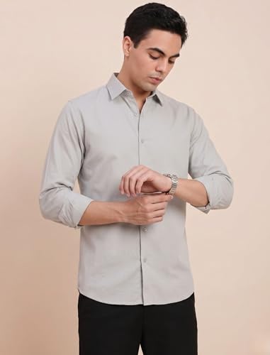 Image of DOXIC Men's Cotton Shirt with Spread Collar Neck Full Sleeves Classic Style Solid Pattern Regular Fit and Standard Length | Formal & Casual Wear Shirts