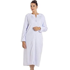 Camille Womens Bathrobe Supersoft Silk Feel Fleece Light Blue Zip Up Housecoat