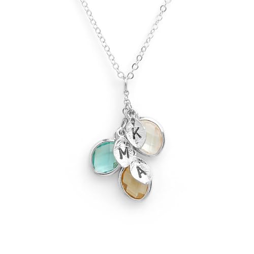JINMA Personalized Birthstone Necklace, Custom 1-6 Leaf Letter Pendant Necklace for Women Wife Mom Girlfriend