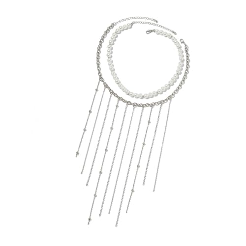 ZYKEJJDDAK 調節可能なチェーンタッセルネックレス レディース スタイリッシュ エレガンス 軽量デザイン カジュアルまたはフォーマル用, 16cm x 20cm x 4cm, 合金、イミテーションパール。, 宝石なし