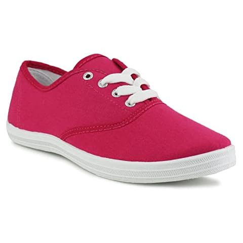 A&H Footwear Womens Ladies Canvas Lace Up Casual Flat Plimsolls Trainers Pumps (Fuchsia, UK_Footwear_Size_System, Adult, Women, Numeric, Medium, Numeric_7) Cover