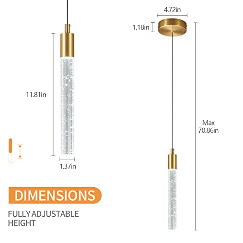 Image of Modern Kitchen Island Pendant Light Dimmable LED Gold Brass Finish Mini Crystal Pendant Lighting Bedroom Bedside Table Small Pendant Lights(2-Pack )