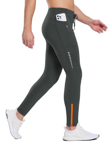 baleaf Thermal Running Tights for Men Fleece Lined Compression Leggings Winter Men’s Pants with Zipper Pockets Cycling Gear Cold Weather Dark Gray 3XL