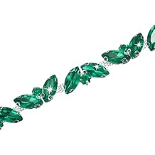 M METERXITY Crystal Rhinestone Chain Trim, 1 Yard Crystal Bridal Costume Flower Leaf Chain, Horse Eye Flower Chain for Crafts/Clothes/Bling Sewing Embellishments [Diamond Green]