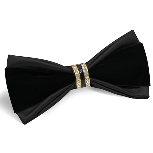 Image of Men's PU Velvet Rhinestone Bow Tie for Wedding | Adjustable neck strap, Soft velvet finish, For tuxedo and prom events, No tying required, Elegant rhinestone accent