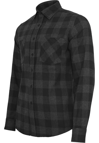 Urban Classics Camicia In Flanella A Maniche Lunghe Da Uomo, Camicia Casual Lunga Con Bottoni Per Uomo, Vestibilità Regolare, Cotone Flanella, Colore: Nero/Grigio, Taglia: S - 5