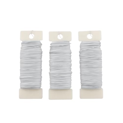 HAHIYO 22Gauge White 3Roll Total 115Yards(345Feet) Metal Floral Wire Flexible Paddle Wire for Crafts Christmas Wreaths Tree Flower Arrangement Bouquet Wrapping Wedding DIY