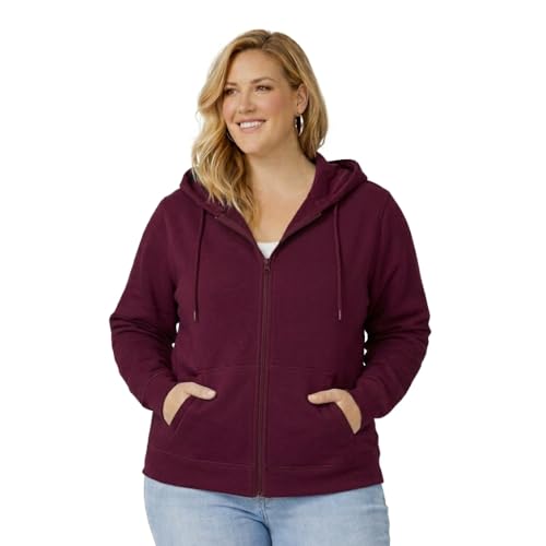 Image of HOODLIFE True-Fit Women's Plus Size Zip-Up Hoodie Jacket - Soft Cotton Fleece Sweatshirt with Hood, Full Zipper, Pockets - Casual Everyday Winter Wear
