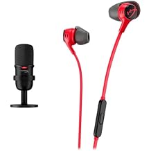 HyperX Cloud Earbuds II 14mm Drivers, Four Eartips, Hard-Shell Carrying Case, Low-Profile 90 Plug & SoloCast USB Condenser Gaming Microphone, for PC, PS4, PS5 and Mac, Tap-to-Mute Sensor, Car