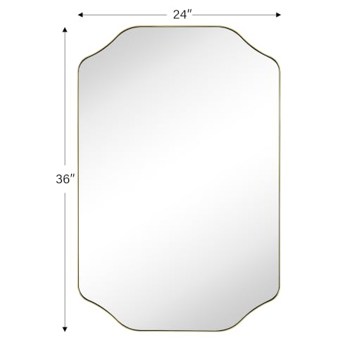 Image of TEHOME Scalloped Gold Bathroom Mirror Decorative Brushed Brass Metal Framed Irregular Bathroom Vanity Mirror 24x36''