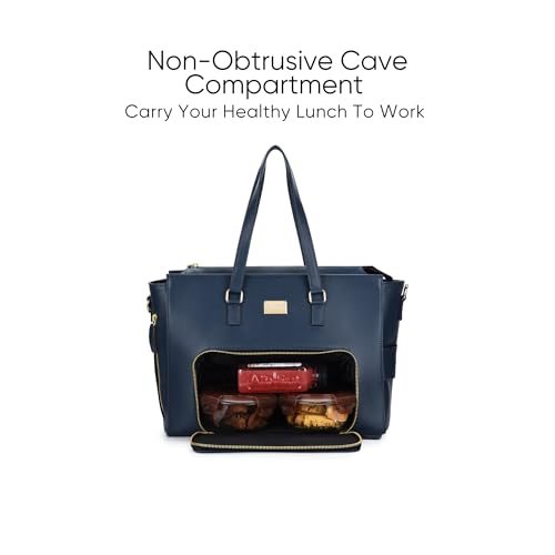 JUNO Women’s Work & Travel Tote Bag 15.6 Inch Laptop Bag, Multipurpose Office Bag with Lunch Box Compartment, Spacious & Stylish Vegan Leather Handbag, Detachable Shoulder Strap | Medium, Blue3