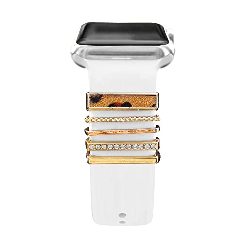 Image of 5Pcs Charms for Apple Watch band 41mm 45mm 40mm 44mm 38mm 42mm 46mm 49mm Women,Diamond+Metal Jewelry Decorative Ring For iWatch series 11 10 9 8 7 6 5 4 se 3 /2,Galaxy watch 7 /6 /5 /4,Strap Accessories