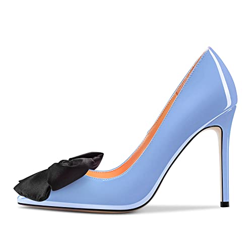 NobleOnly Women Stiletto High Heel Pointed Toe Bow-Knot Pumps Slip-on Wedding Party Shoes 3.9 Inches Heels2