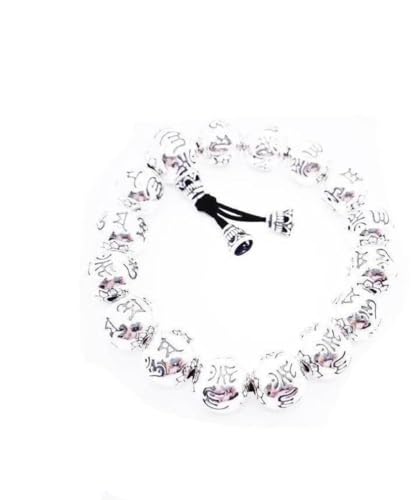 Bracelet chaîne argent S990 dominateur gravé Six mots de vérité style bouddhiste premium