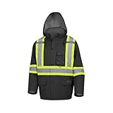 Pioneer Hi Vis Winter Quilted Safety Parka for Men - Waterproof Work Jacket with Reflective Tape - ANSI Class 1 - Black