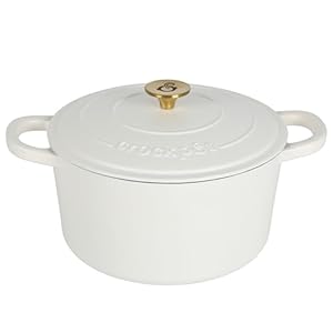 Crock Pot Artisan 7-Quart Round Dutch Oven – Matte Linen White w/Gold Knob