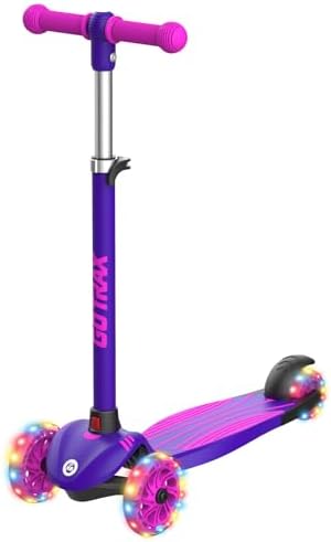 Gotrax KS1 Kids Kick Scooter, LED Lighted Wheels and 3 Adjustable Height Handlebars, Lean-to-Steer & Widen Anti-Slip Deck, 3 Wheel Scooter for Boys & Girls Ages 2-8 and up to 110 Lbs