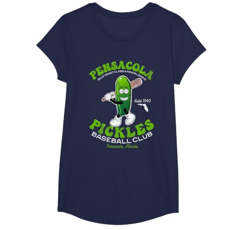 Pensacola Pickles Minor League Retro Baseball Team T-Shirt, Girls, Navy Blue, Large