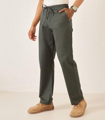 Image of Majestic Man Men's Premium Linen Blend Pants | Lightweight Fabric | Elastic Waist with Drawstring | Regular Fit | Side, Back Pockets | Perfect for Casual, Holidays & Travel