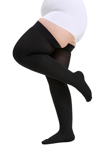 Image of Thigh High Compression Stockings 20-30mmHg Closed Toe - Extra Wide Calf Support for Varicose Veins & Pregnancy, Non-Slip Band, Size 5X-Large, Black