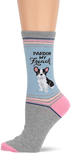 Hot Sox Women s Play on Words Novelty Casual Crew Socks, Pardon My French (Grey Heather), Shoe Size: 4-10