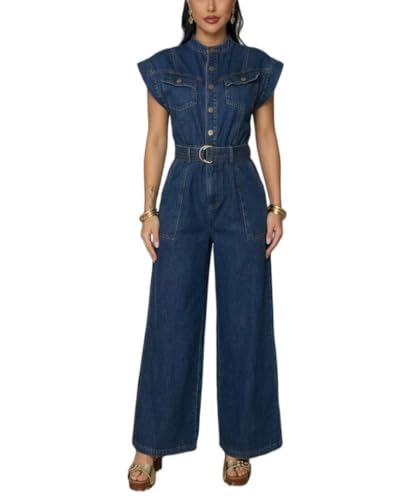 YSINTL - YSINTL Denim jumpsuits Women's sexy, elegant, high waisted, wide leg Cowboy pants, club business party button jeans - Best Deal on Amazon