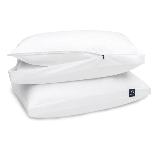 ACCURATEX Fluffy Pillow Cover, 100% Cotton Shell Filled with Down Alternative, Revive Old Flat Pillows, L Shaped Zipper Pillow Protector for Standard