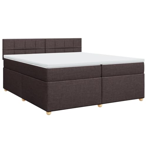 Bed Bed Frame metallbett kopfteil bettBoxspringbett mit Matratze Dunkelbraun 200x200 cm StoffGeeignet für Schlafzimmer – Bild 4