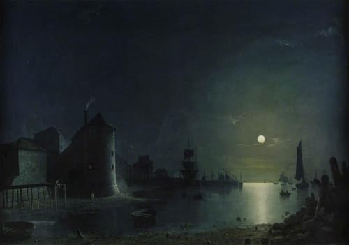 Toile Henry Pether Town Quay au clair de lune pour decoration salon